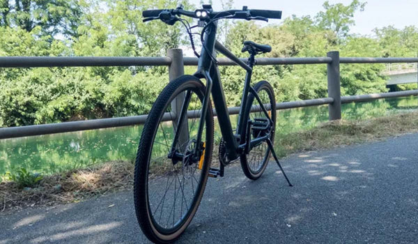 Bicicletta elettrica Fiido C21 parcheggiata vicino al fiume