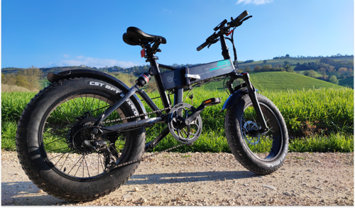 Una bicicletta elettrica Fiido M1 pro era temporaneamente parcheggiata in periferia.