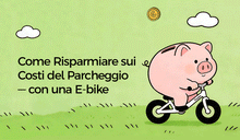 Animazione di un salvadanaio che cavalca una bicicletta elettrica Fiido.