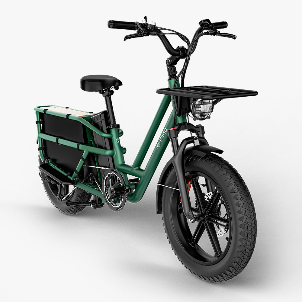 Fiido T2 Long Tail Cargo Bici Elettrica Verde Vista Frontale